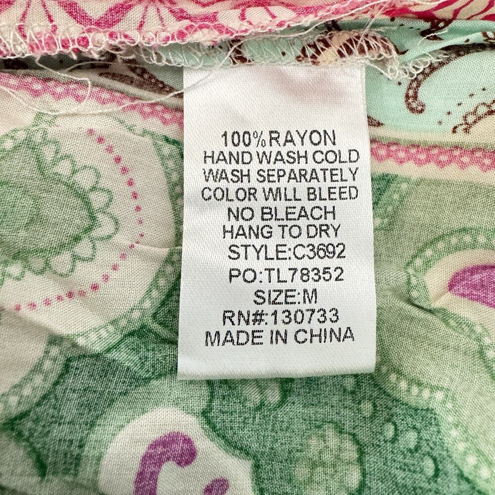 Umgee Patchwork Mixed Print Midi Dress Sz M Pink Green Floral Boho Beachy Artsy - Picture 12 of 15